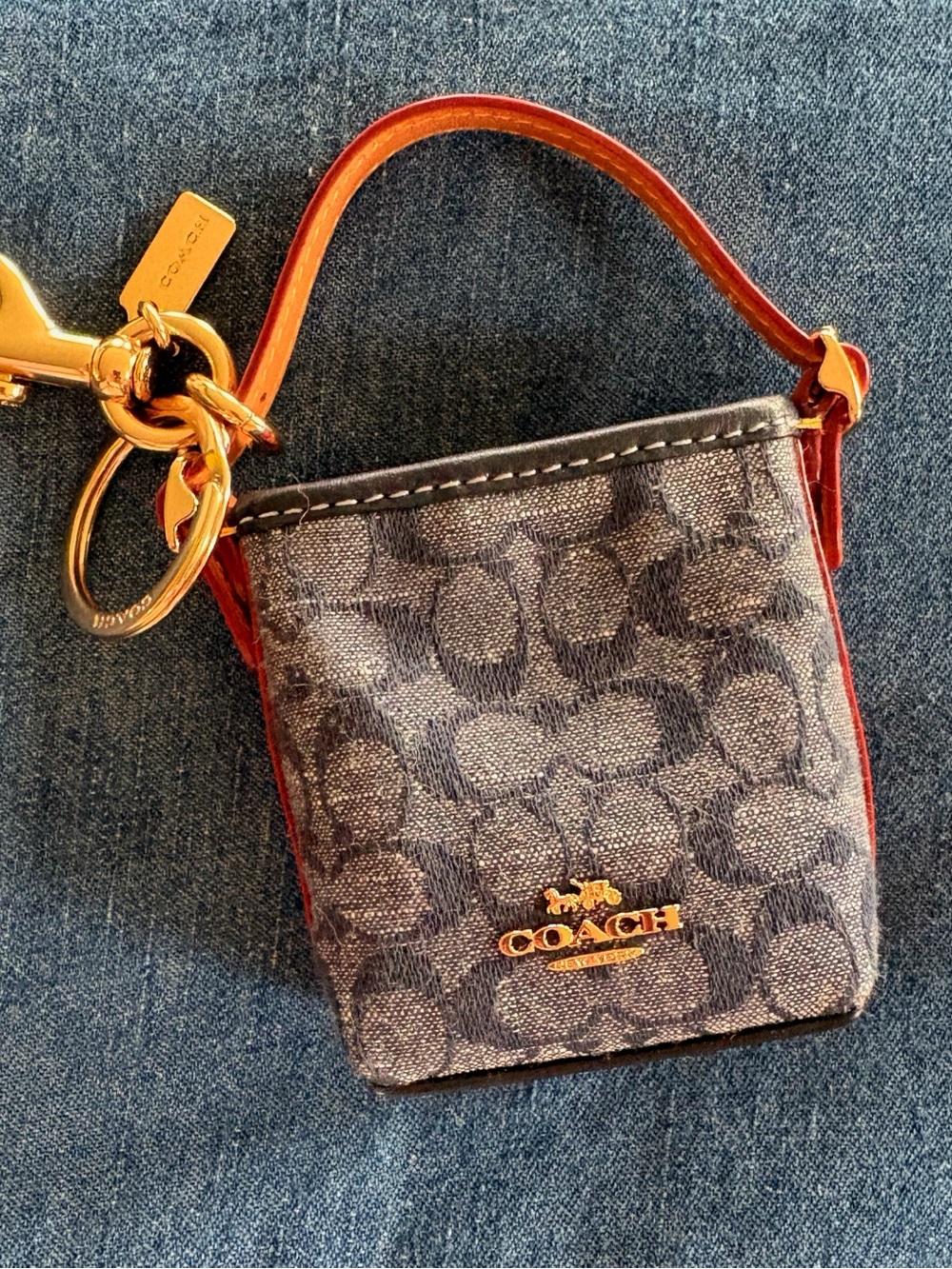 NWOT Coach Mini Val Duffle Bag Charm In Signature Chambray Denim C8223